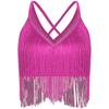 Womens Salsa Dance Top Latin Performance Wear V Neck Sleeveless Crop Top Crisscross Back Fringe Detail