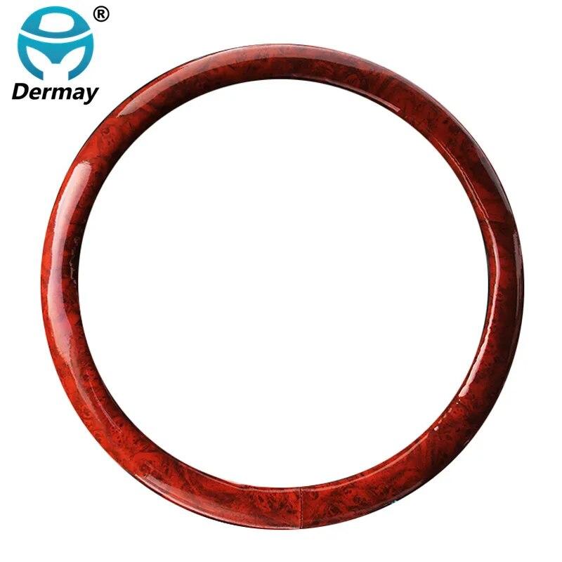 DERMAY 5style Car Wood Steering Wheel Cover PU Leather Wooden Design for BMW VW Golf Polo CC Hyundai Kia Nissan Honda Accord
