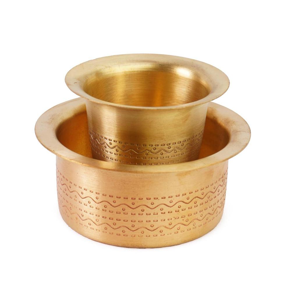 Brass Coffee Cup Dawara/Dabara & Tumbler for Serving Filter Coffee/Tea/Traditional Kumbakonam Dabara Set Matt - 150ml (Set of 6)