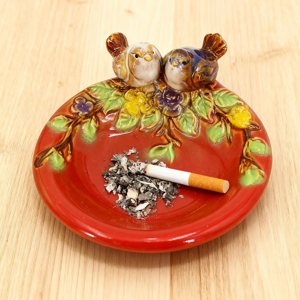 Rustic Serving Tray Handmade Platter Hand-painted Ceramic Tray with Bird Fish Owl Design Multi-functional Jewelry Dish Soap Tray