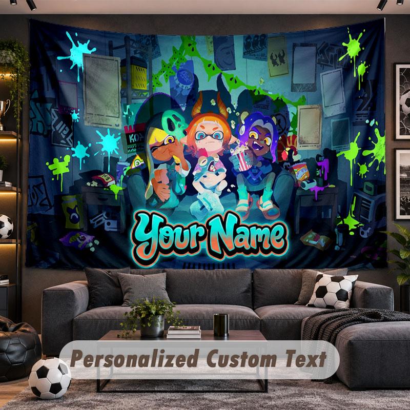 Wall Hanging Tapestry Custom NameSplatoon Pattern Personalized Printed Fabric Wall Decor