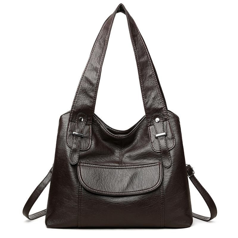 

Большая вместительная сумка из мягкой кожи, модная женская повседневная сумка на одно плечо, сумка-тоут коричневый