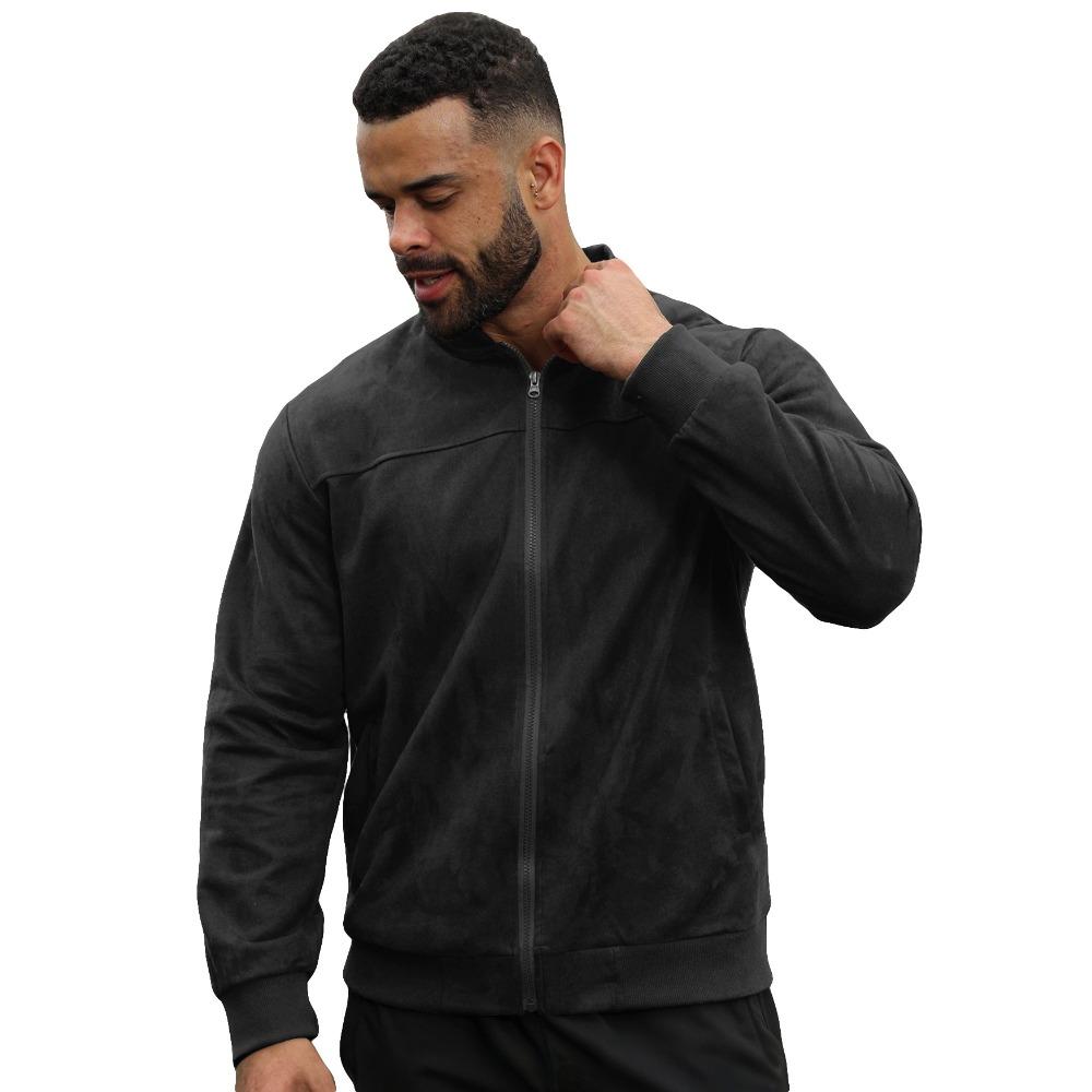 Men’s Suede Zip-up Jacket with a Solid-colour Patchwork Stand-up Collar – a Minimalist, Slim-fit Coat In a Solid Colour