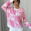 Autumn and Winter New Sweet Christmas Pink Bow Knitted Sweater Loose Top Women's Clothing