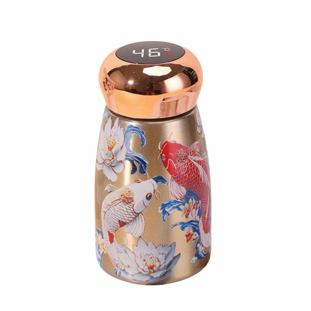 

Mushroom Shaped Stainless Steel Thermal Cup Chinese Style Mini Thermos Cup Office Use Koi Fish