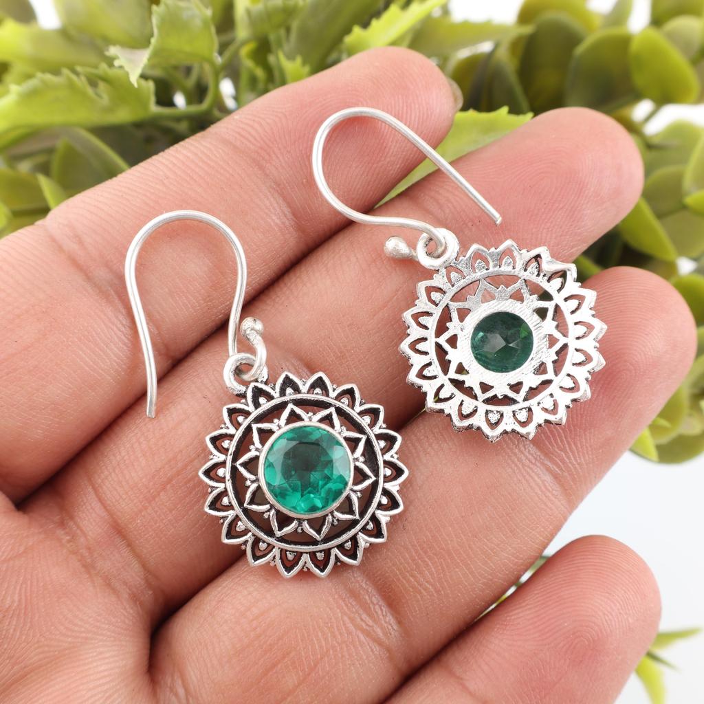 Green Emerald Gemstone Earring Jewelry, Handmade Gorgeous Silver Earring, 925 Sterling Silver Jewelry For Wedding Gift