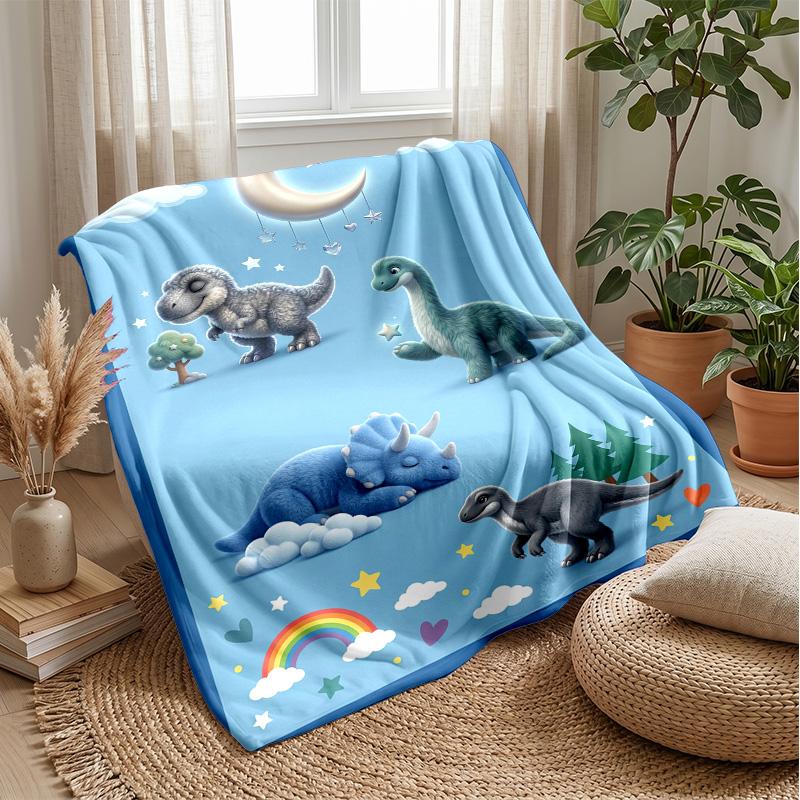 Dinosaur Dreams Crescent Moon blanket Personalized Name Flannel Blanket Soft Cozy Plush Throw for Sofa Bed Lightweight Home Decor