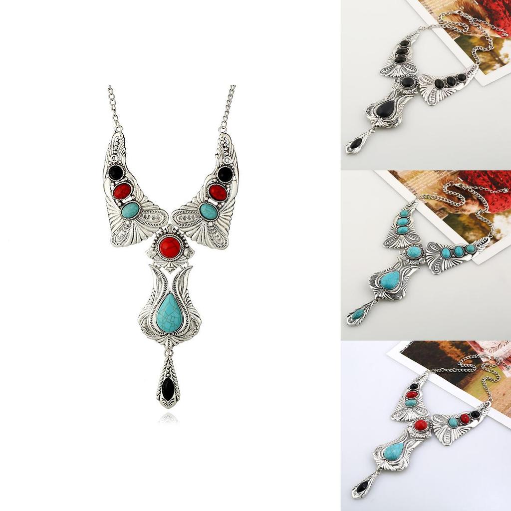 Bohemian Turquoise Necklace With Alloy Material And Geometric Pendant For Men And Women