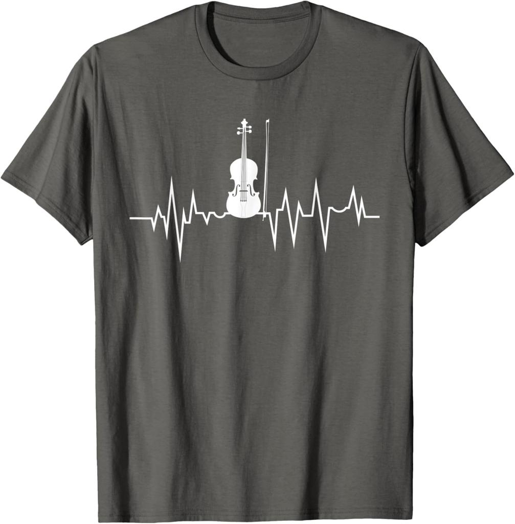 Violin Heartbeat EKG Rhythm Graphic Print Casual Cotton Short Sleeve TShirt for Music Lovers