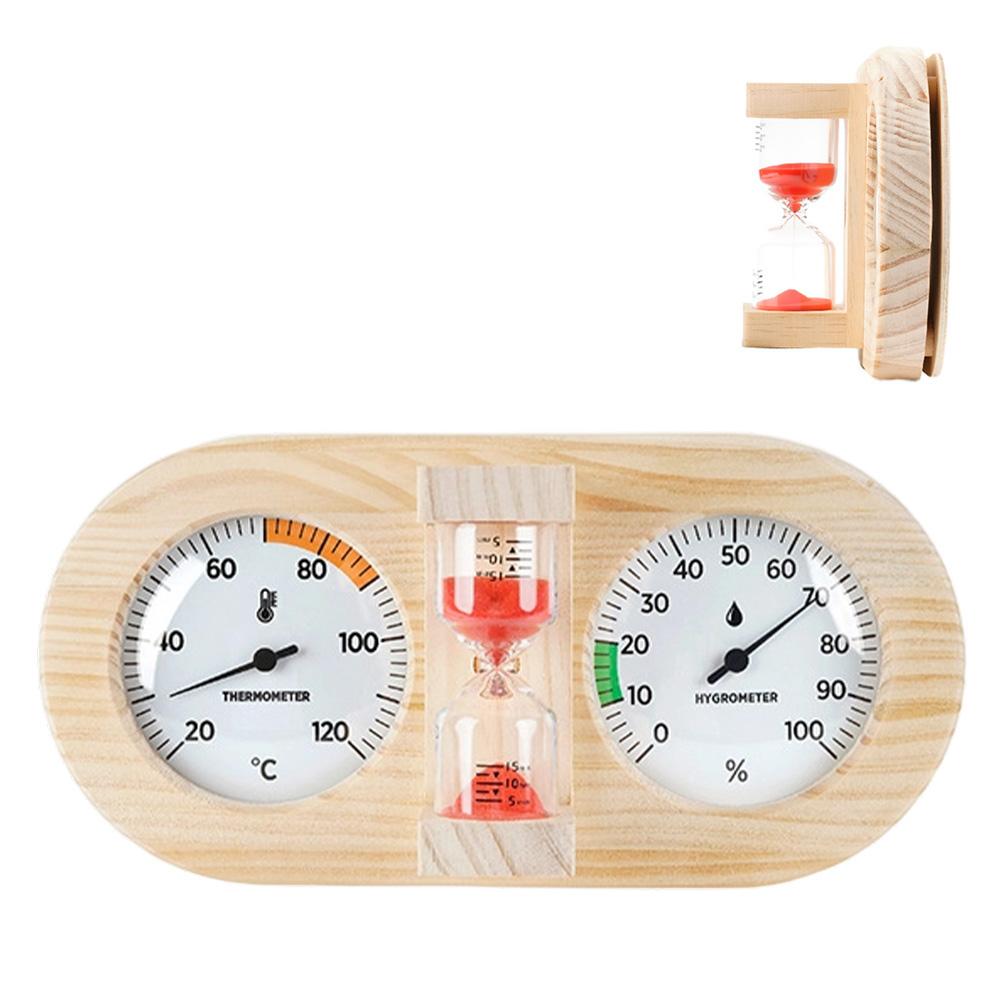 Wooden Sauna Thermometer Hygrometer 3in1 with 15 Minute Timer for For ROOM BathFor ROOM and Sauna Environments