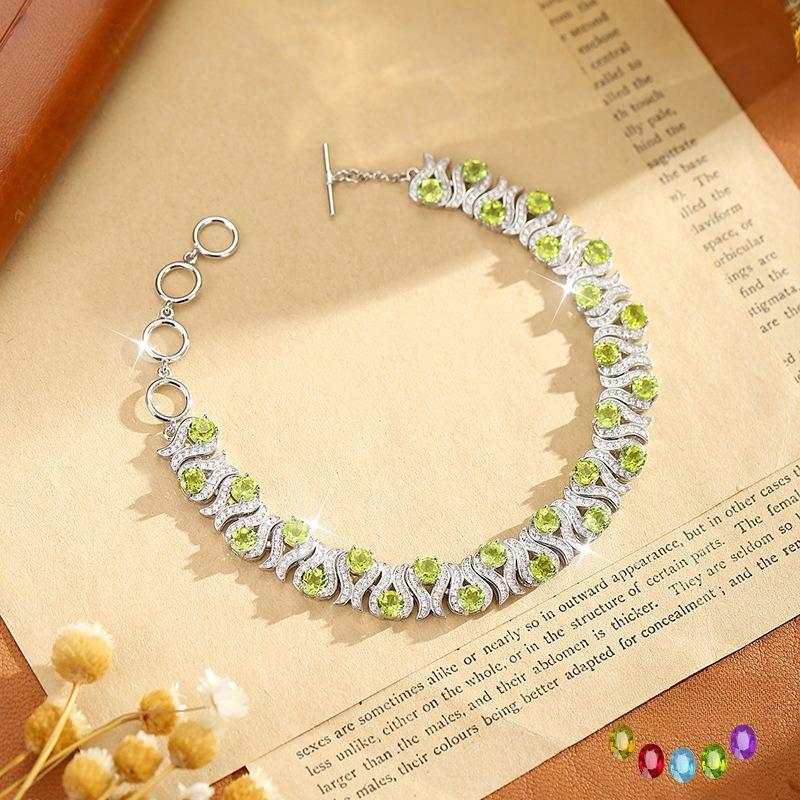 Natural Crystal Stone Jewelry S925 Sterling Silver Bracelet Women's European and American Style Luxury Inlaid with Natural Crystal High-end Design
