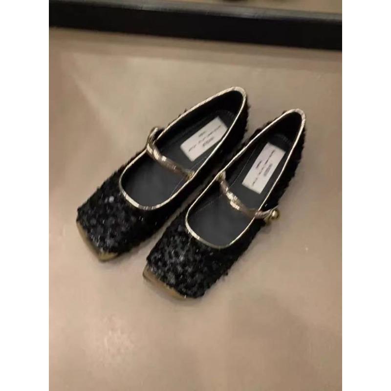 

Temperament women s shoes spring new silver light mouth single shoes women s soft flat sequined Mary Jane shoes 35 чёрный