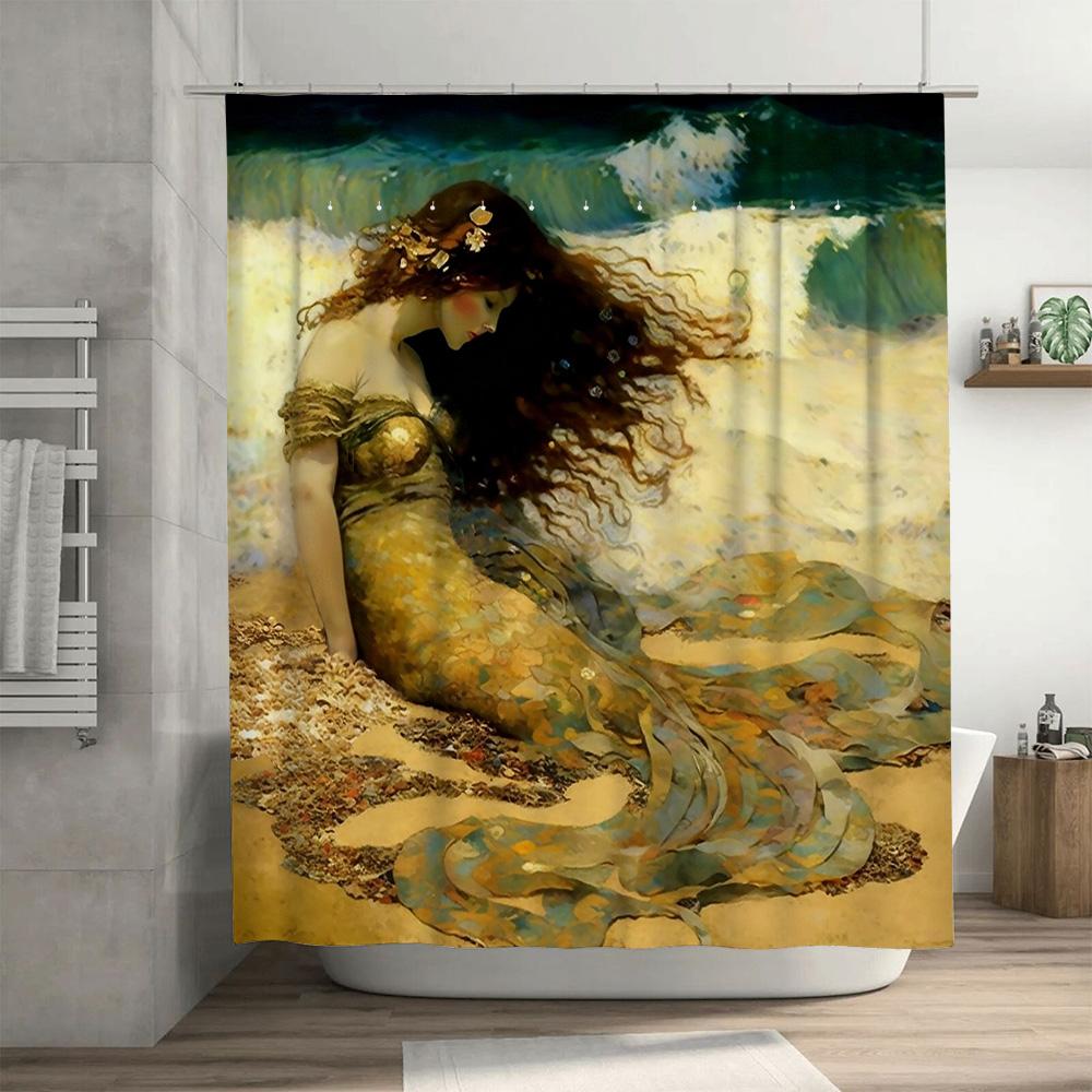 Seashell Mermaid Bath Shower Curtain Waterproof Decorative Fabric Home Decoration
