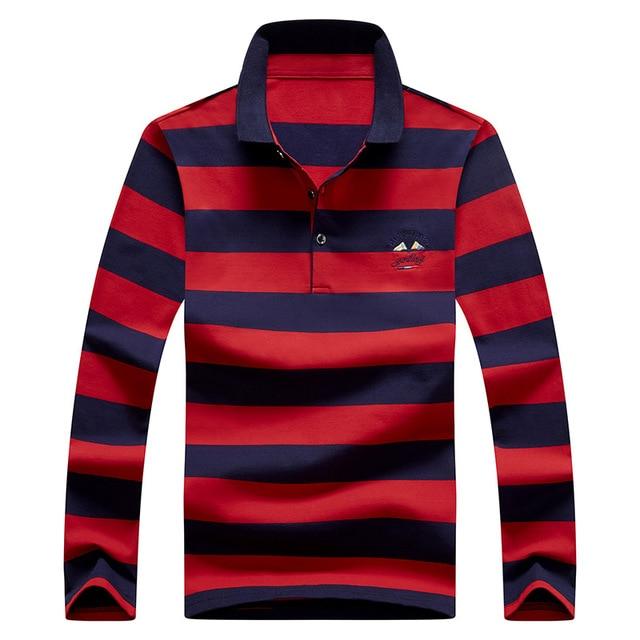 Men Polo Shirt Long Sleeve Shirt Spring Autumn Cotton Embroidery Warm Casual Stripe Polo Shirt Men