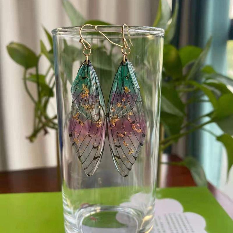 Fairy Clear Butterfly Drop Earrings Rhinestone Gradient Dangle Earrings Bling Foil Resin Simulation Wing Earring