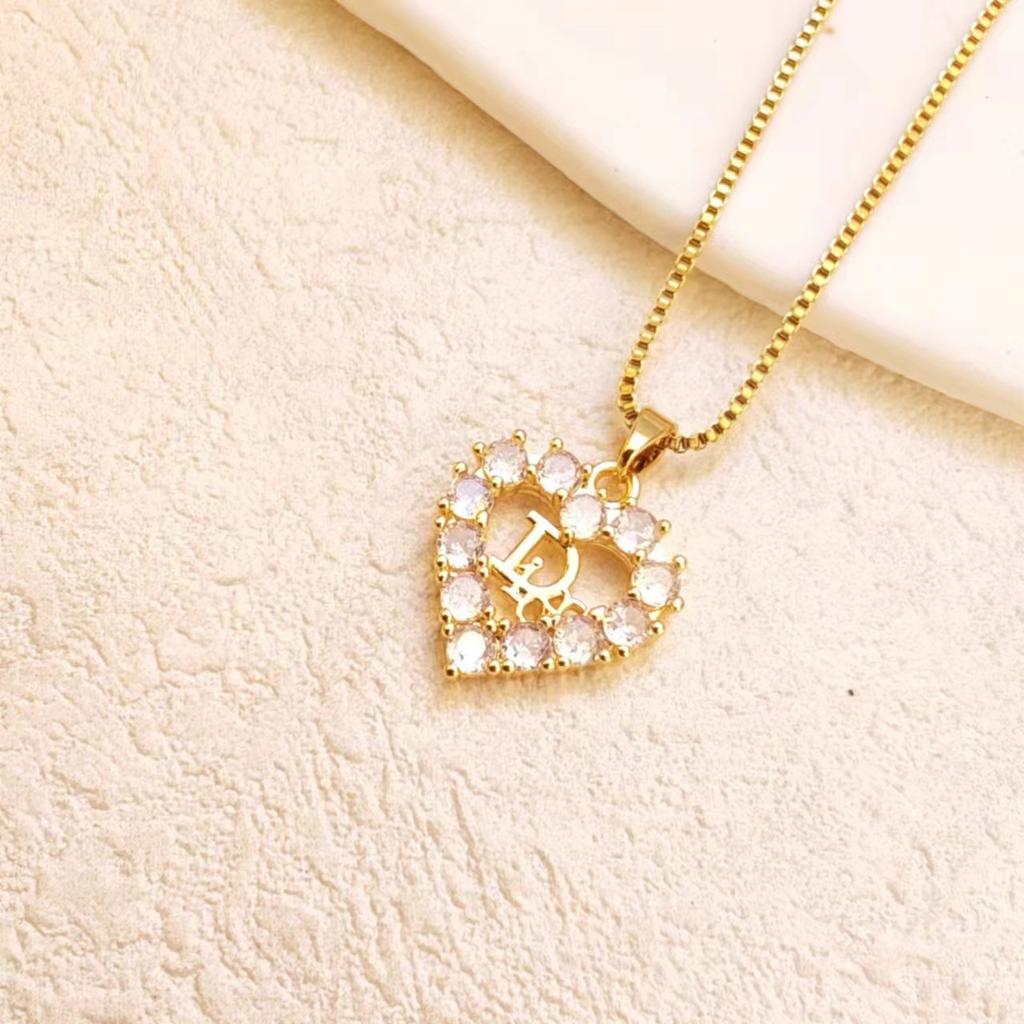 Titanium Steel Love Necklace Women'S High Sense Simple Personality Versatile Zircon Letter Pendant Collarbone Chain