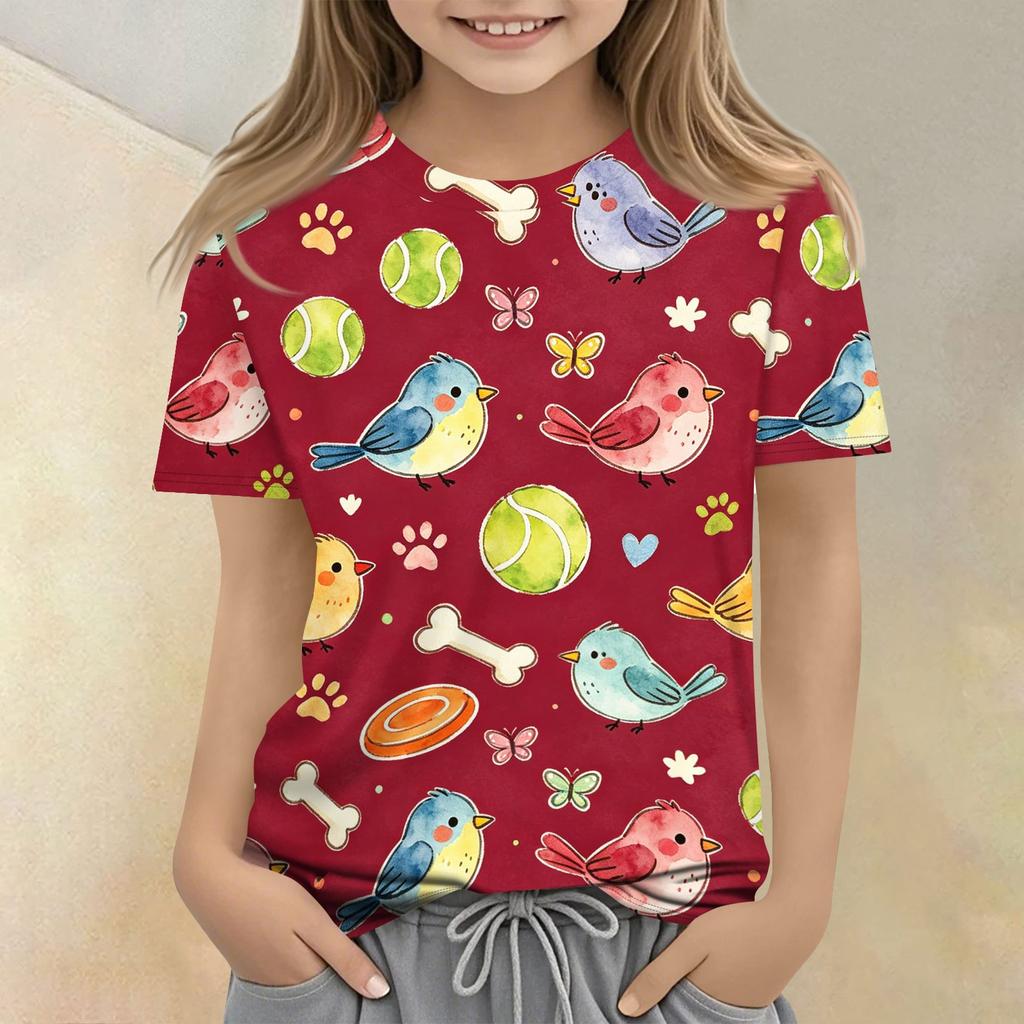 Kids Animal Print Crew Neck Short Sleeve Casual Loose Fit T Shirt Soft Comfortable Fabric Suitable for Everyday Wear