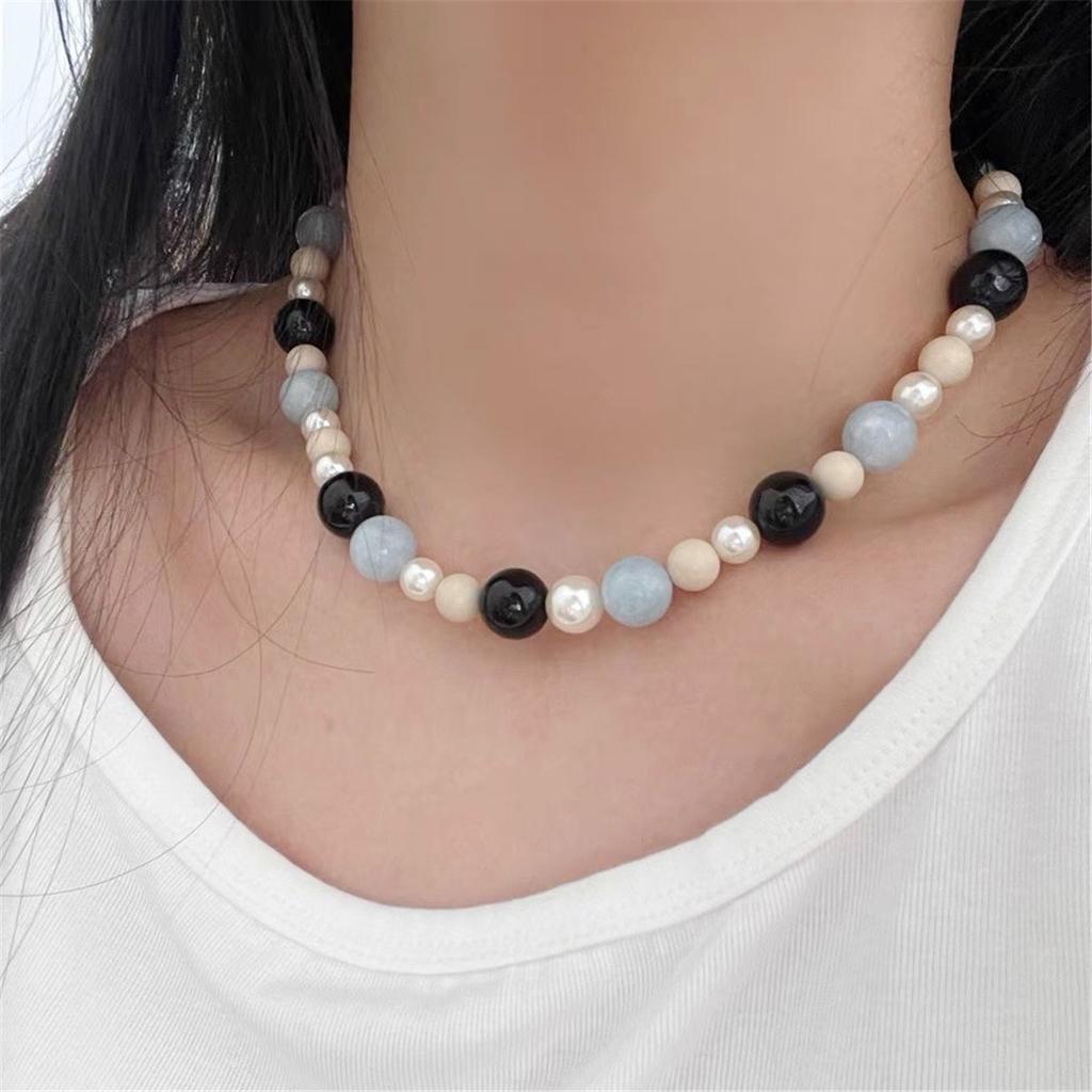 Tooxika Summer Ocean Niche Luxury Natural Blue Natural Stone Pearl Beaded Necklace Sweet Cool Collarbone Chain
