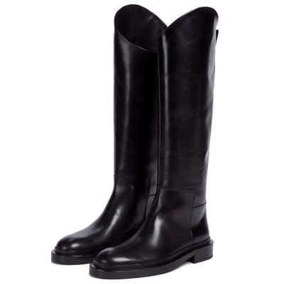 Klassiker Damen Herbst Winter Kniehohe Stiefel für Damen Runde Zehe Slip-On Ballerinas Blockabsatz Ritterstiefel Lederstiefel
