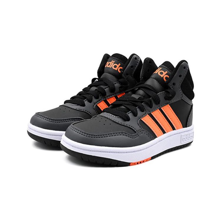 Adidas Neo Hoops 3.0 Mid K Fabric Casual Slip-Resistant Durable Mid-Top Kids Skate Shoes Kids Sneakers Black Orange HQ4492