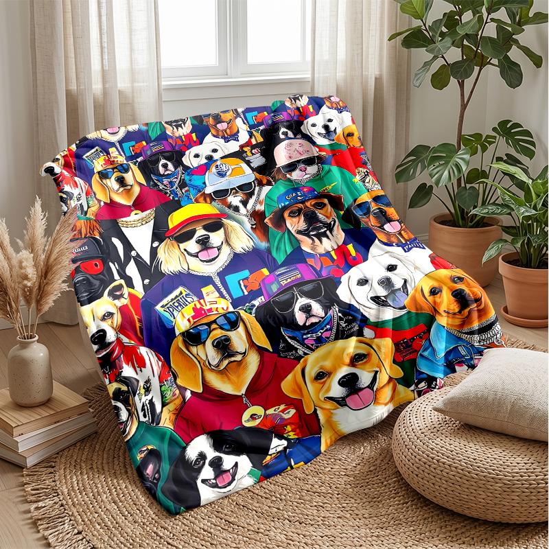 Fashionable Dog Crowd Theme blanket Lightweight Warm Flannel Blanket Decorative Throw Blanket for Home Decoration
