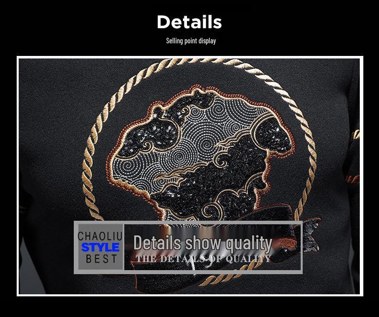 European Station 2025 Autumn/Winter Men's Wool Semi-High Neck Embroidered Sweater - Light Luxury Casual Trend