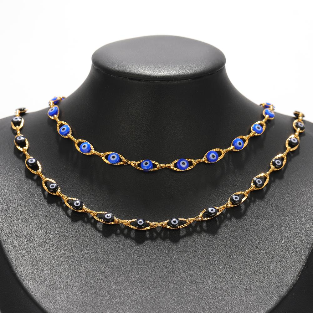 1 Meter Stainless Steel Plastic Beads Turkey Eyes Charms Oval Link Chains Beaded Chain for DIY Jewelry Necklace Bracelet Making