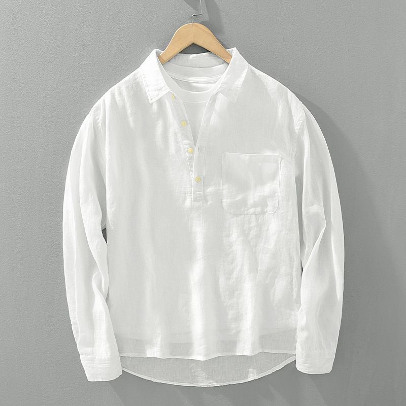 Japanese Retro Long-sleeved Linen Shirt Men Summer New Loose Pullover Square Collar Cardigan Casual Cotton Linen Top