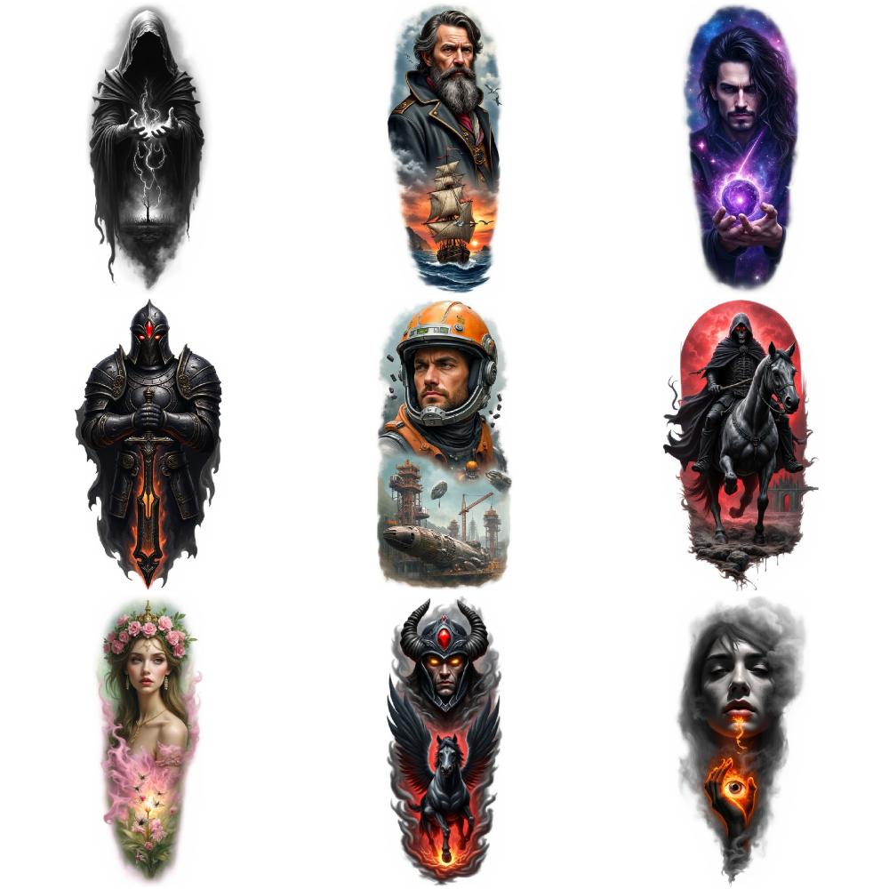 9pcs Temporary Tattoo Realistic Temporary Tattoos Space Explorer Demonic Creature Mystic Wizard For Male Adult Arms