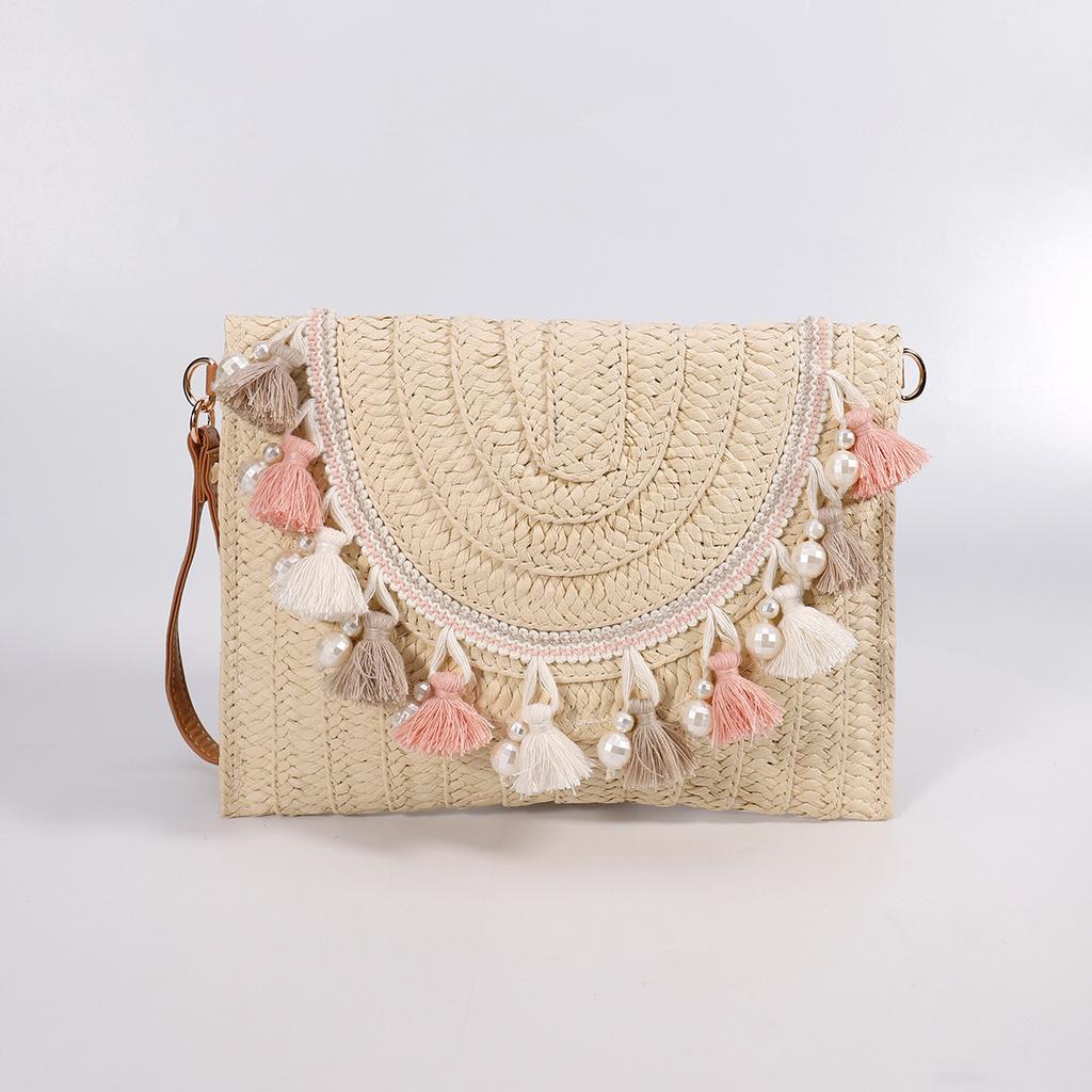 Neue Stroh Große Kapazität Clutch Umhängetasche Einzigartiges Umschlag Quasten Design Premium Handtasche Damen Tasche Umhängetasche