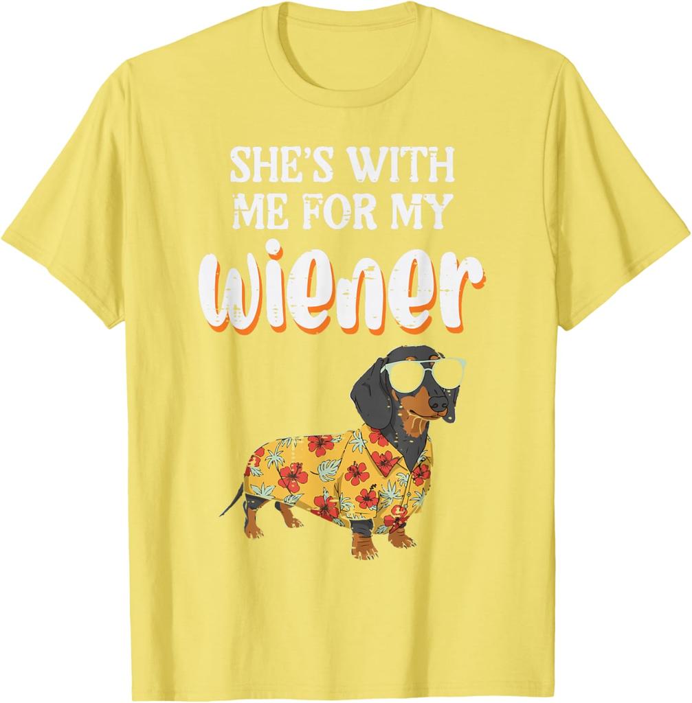 Funny Dachshund Wiener Dog Hawaiian Shirt Graphic Tee Casual Men TShirt