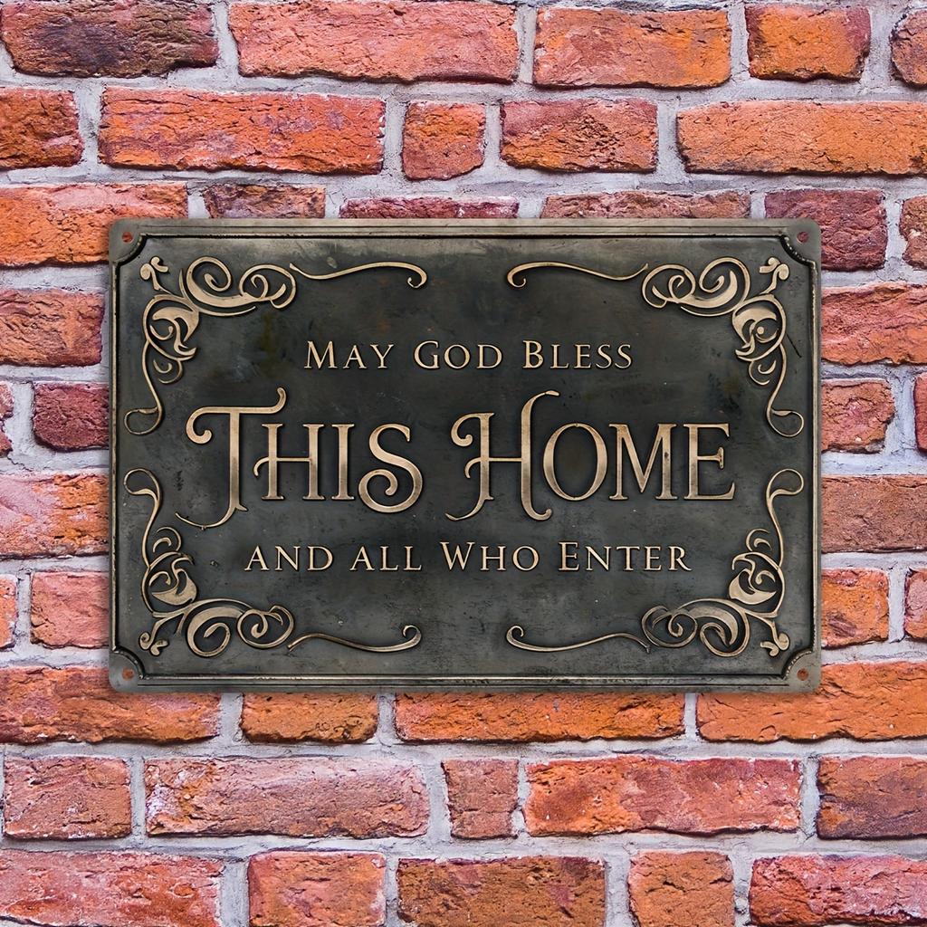 God Bless This House "Vintage Iron Wall Sign-20X30cm Indoor/Outdoor Spirit Welcome Board, Farmhouse Decoration