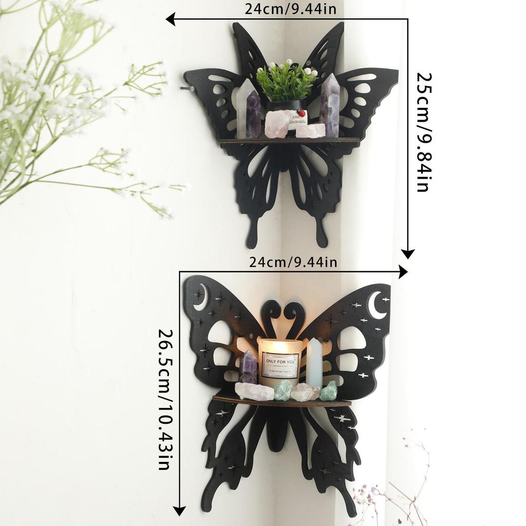 Black Wooden Hollow Butterfly Crystal Storage Shelf - Simple Wall Decoration for Home and B&B