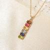 Regenbogen Mehrfarbiger Zirkonia Vertikaler Stab Anhänger Halskette, Goldfarbener Chakra Schmuck für Damen