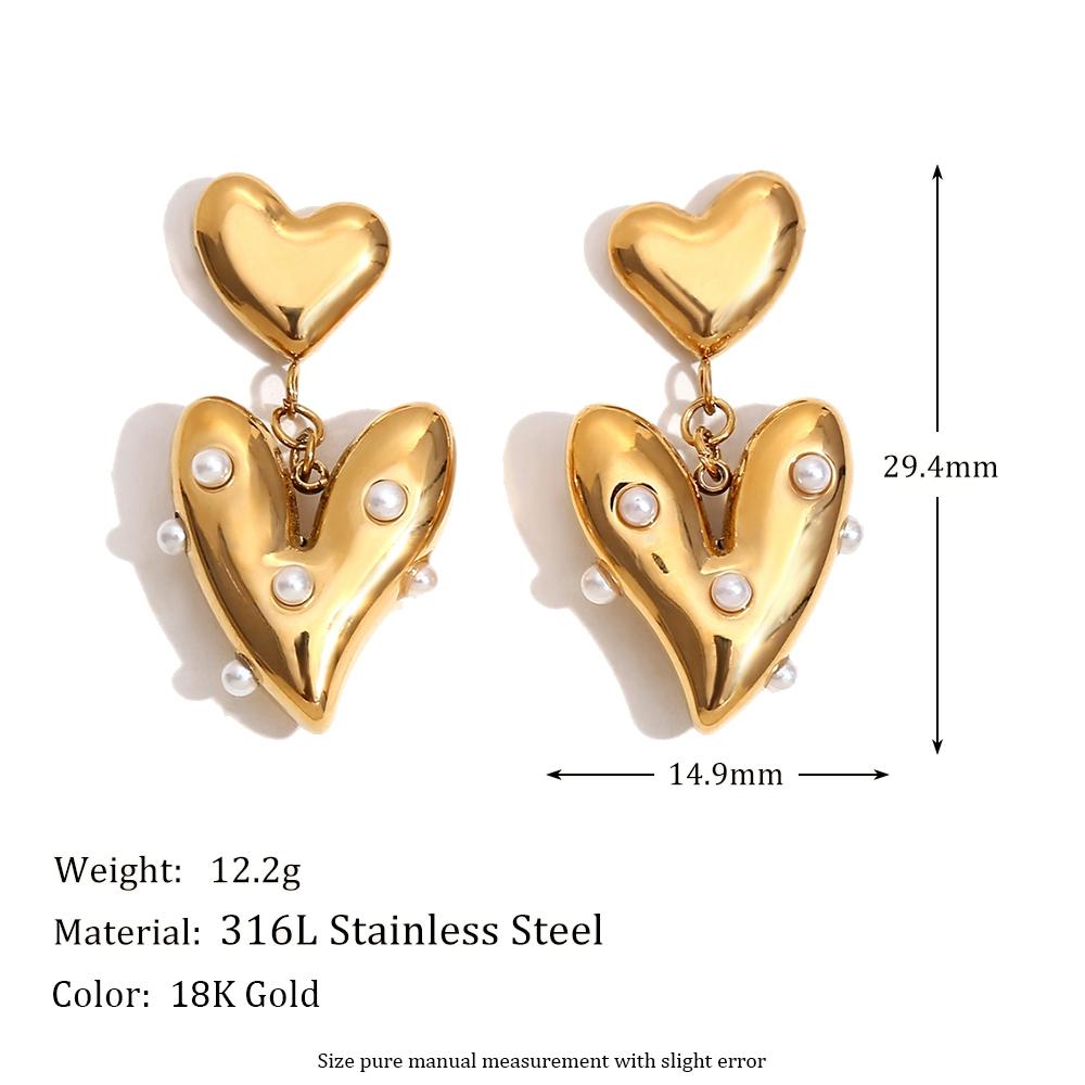 

MamacitaSlay Elegant Imitation Pearl Heart Earrings 316L Stainless Steel Fashion Women Jewelry For Wedding Party Daily Wear золотой