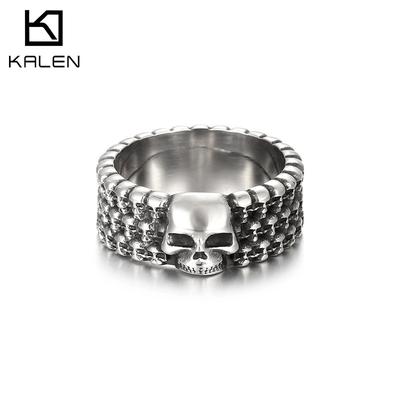 Personalized Design Gothic Ghost Head Ring, Retro Smear Oil Skull Men'S Stainless Steel Ring