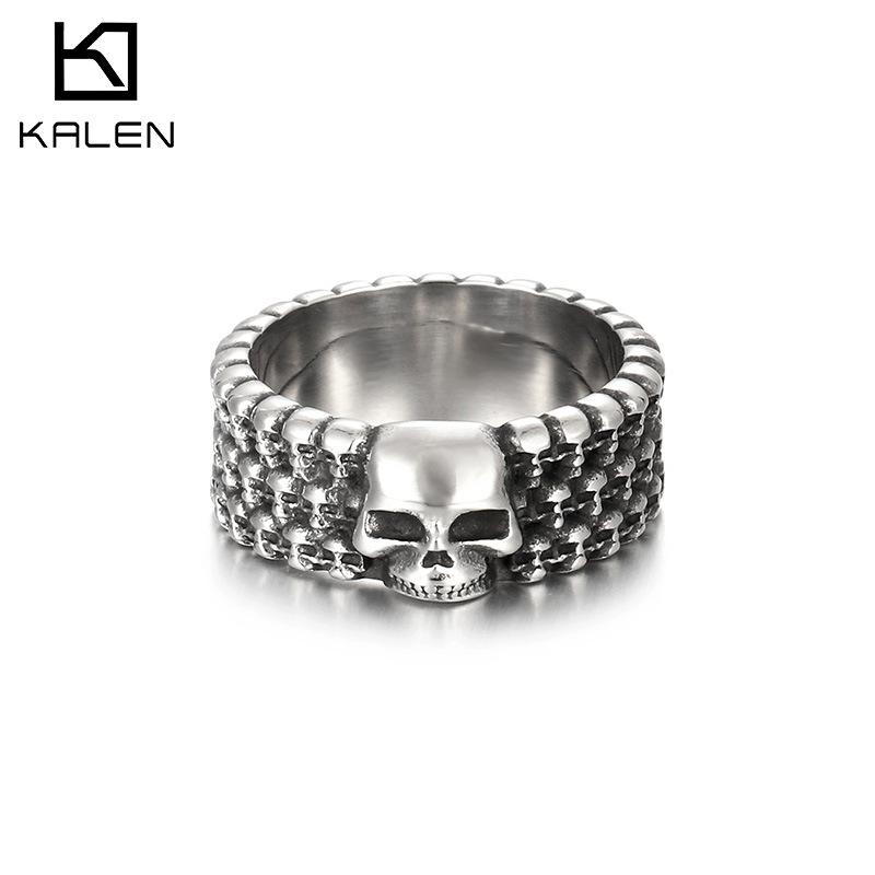 Personalized Design Gothic Ghost Head Ring, Retro Smear Oil Skull Men'S Stainless Steel Ring