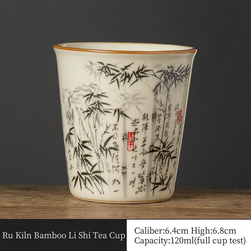Taza de Té China de Bambú de 120 ml Cerámica Ru Yao Apertura Amarilla Hermosa Taza de Té Flores Vajilla Taza de Maestro Juego de Té KungFu