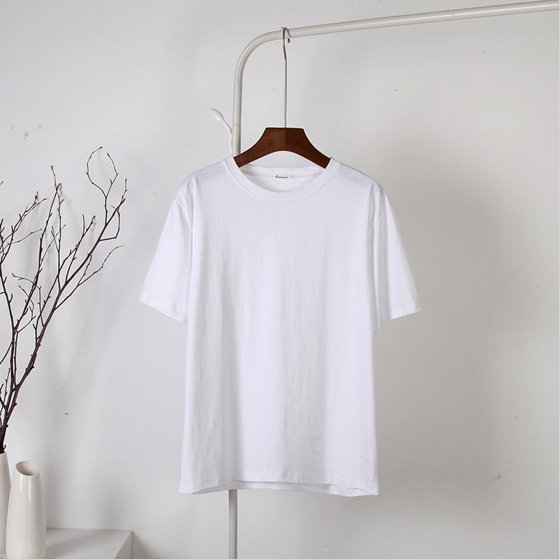 Hirsionsan Tricou din bumbac solid pentru femei, vară, de bază, cu mâneci scurte, cu decolteu O, tricou moale Harajuku, mai mari, pentru femei.