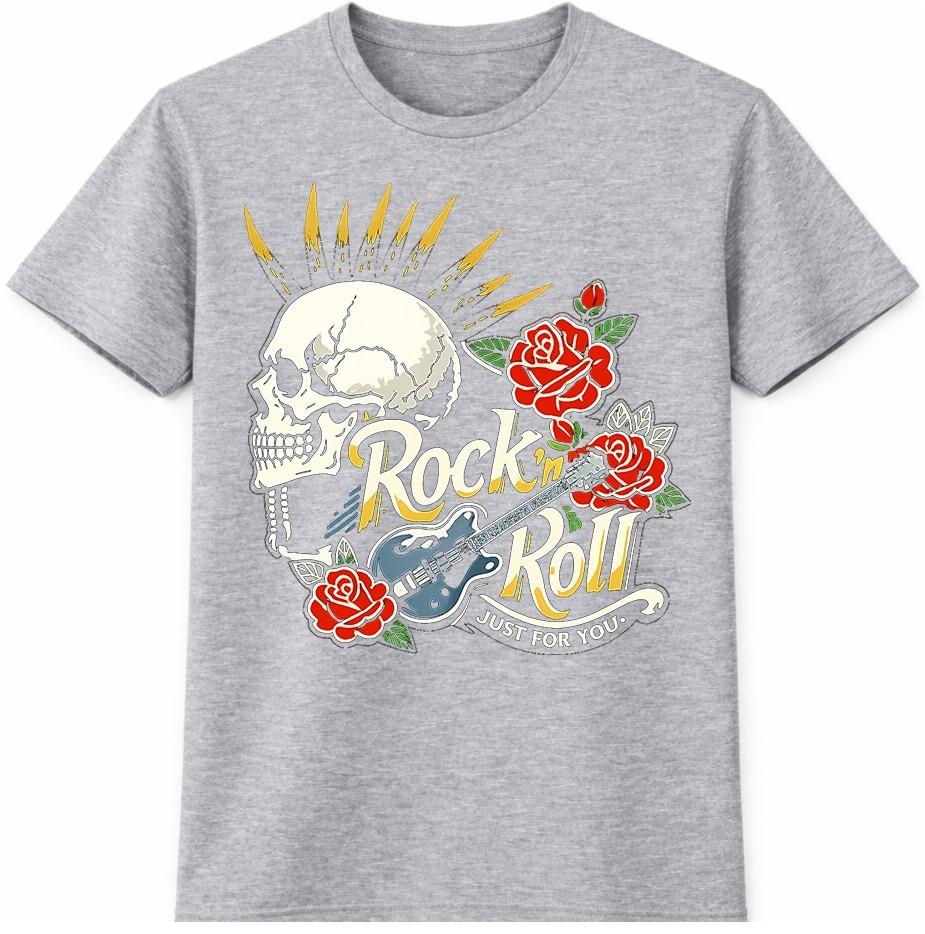 Rock N Roll Skull T Shirt Guitar Roses Vintage Music Graphic Tee Unisexs Unisexs