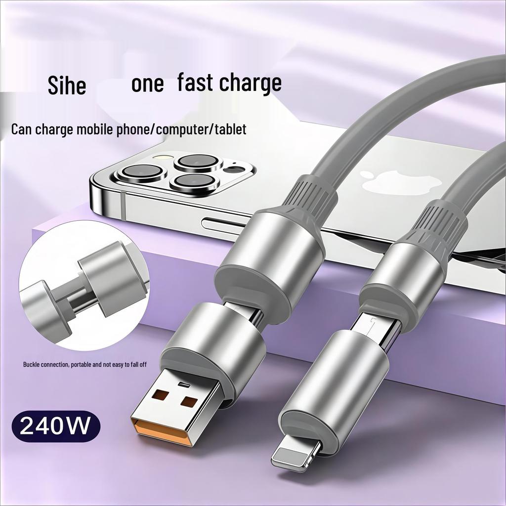 240W 4-in-1 Mecha Data Cable for Type-C: Compatible with Huawei and Apple 15/17 with PD Extended Charging.