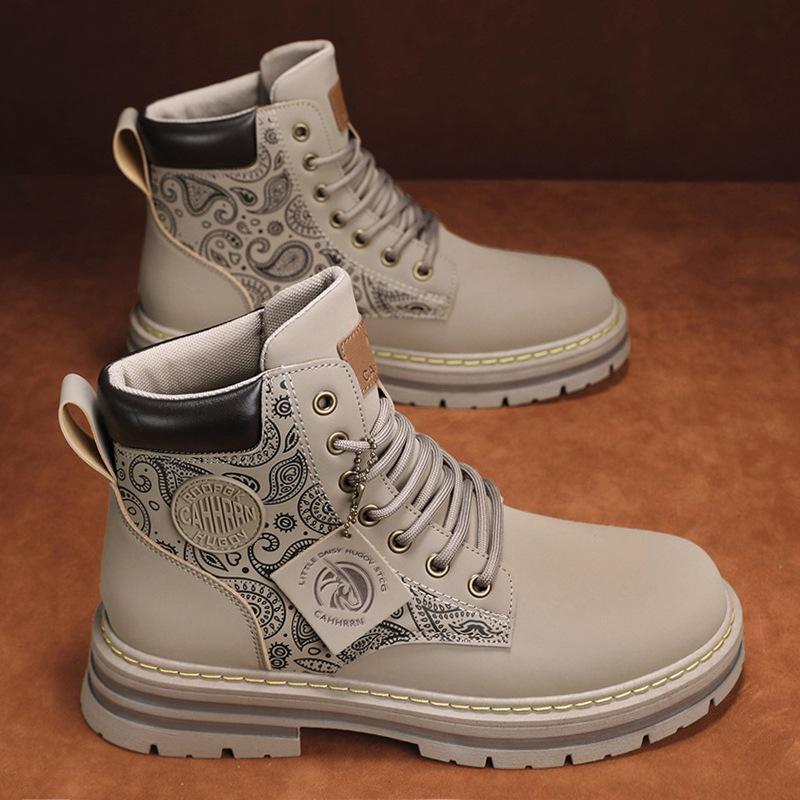 Autumn Leather Cashew Flower Color Matching Martin Boots 2025 Trendy New High-top Tooling Locomotive Men's Martin Men's Boots