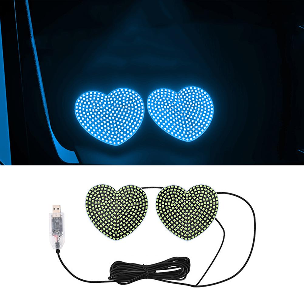 2Pcs/Set Heart-Shaped LED Car Interior Ambient Light USB Windshield Window Decoration, DIY Installation Auto LED Ambient Lights