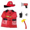 Kids Role Play Fireman Costume with Firefighter Toy Accessories Halloween Builder Worker Clothing for Boy Girl Aged 3-12