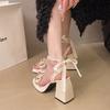 2025 Summer New Thick Heel Flower One-word Pearl High Heels Rubber Sole Non-slip with Skirt Super Fairy
