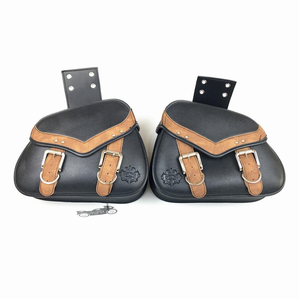 2pcs Universal Motorcycle Saddlebag PU Leather Saddle Bag Tool Luggage Storage Bag For