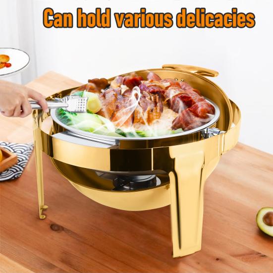 6QT Stainless Steel Chafing Dish for Buffet, Round Food Warmer with Visible Glass Lid