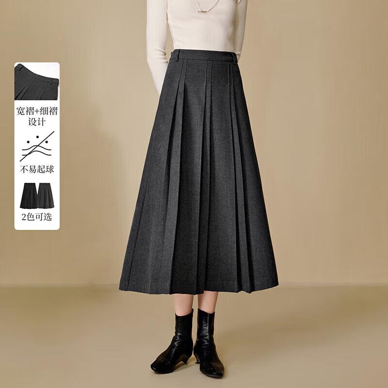 INMAN 2025 Winter Retro High-Waist Pleated A-Line Skirt XL