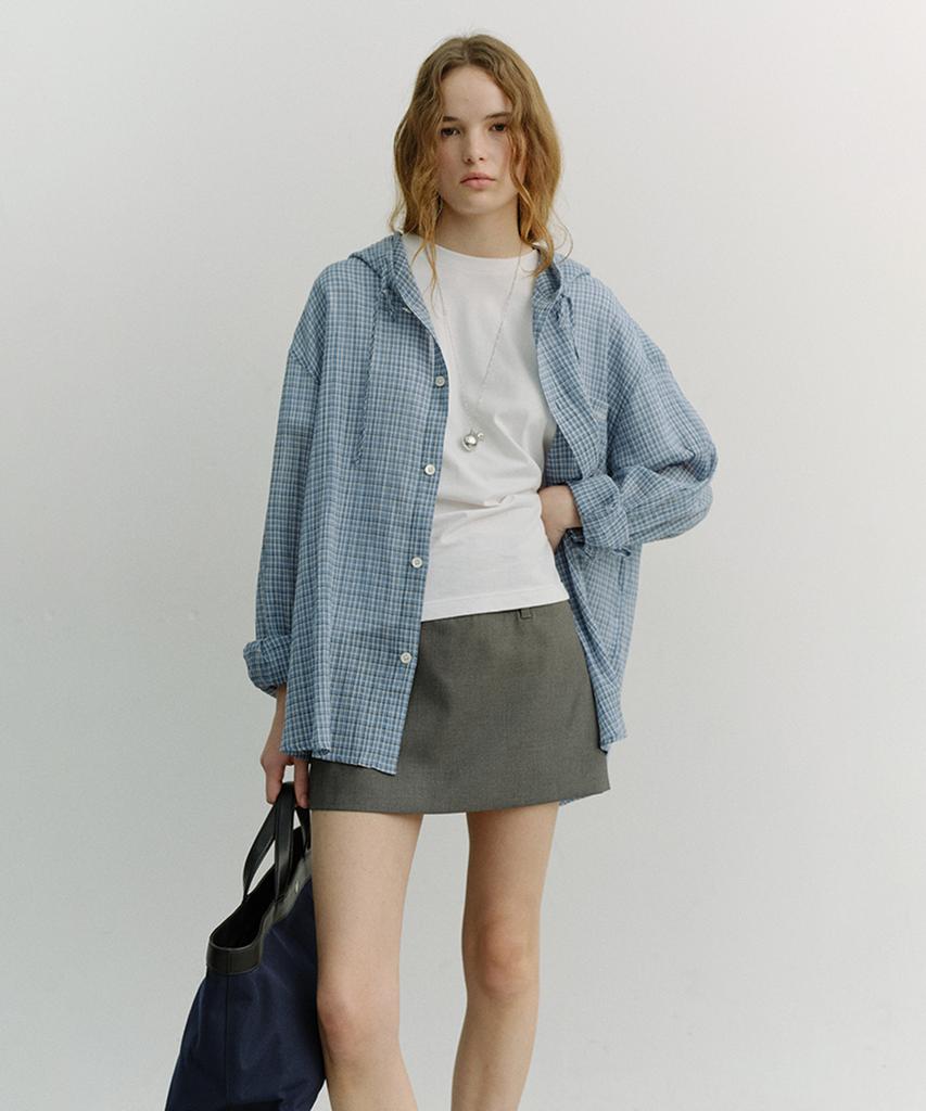 Deonseuteu Unisex Classic Hooded Shirt_Udsh6A107_Soft Blue Check