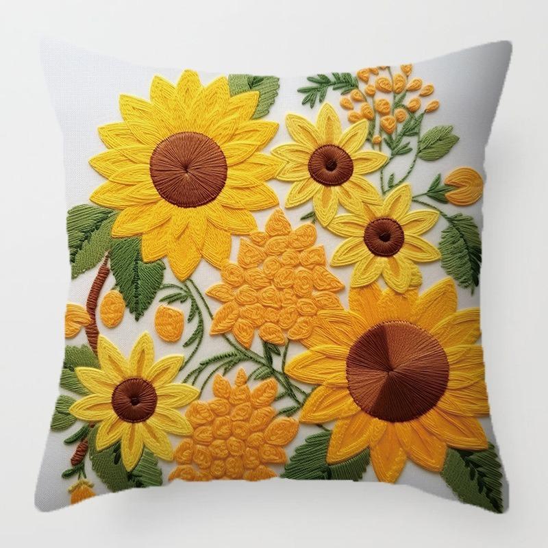 Sunflower Landscape Cushion Cover Peach Skin 2D Print Lakeside Cabin Scenery Throw Pillow Case For Sofa Farmhouse Home Decor